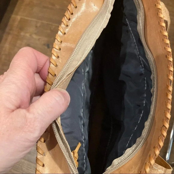 TOTE BAG LEATHER Bag  with Ruched Detail and Tooled Tan - Picture 6 of 6